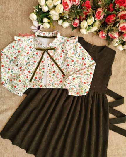 ست کت و سارافون دخترانه رُز – مخمل کبریتی درجه‌یک (رنگ سبز)